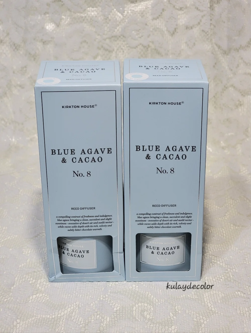 Set of 2 Kirkton House Blue Agave & Cacao No. 8 Reed Diffuser - 3.4 Fl oz.